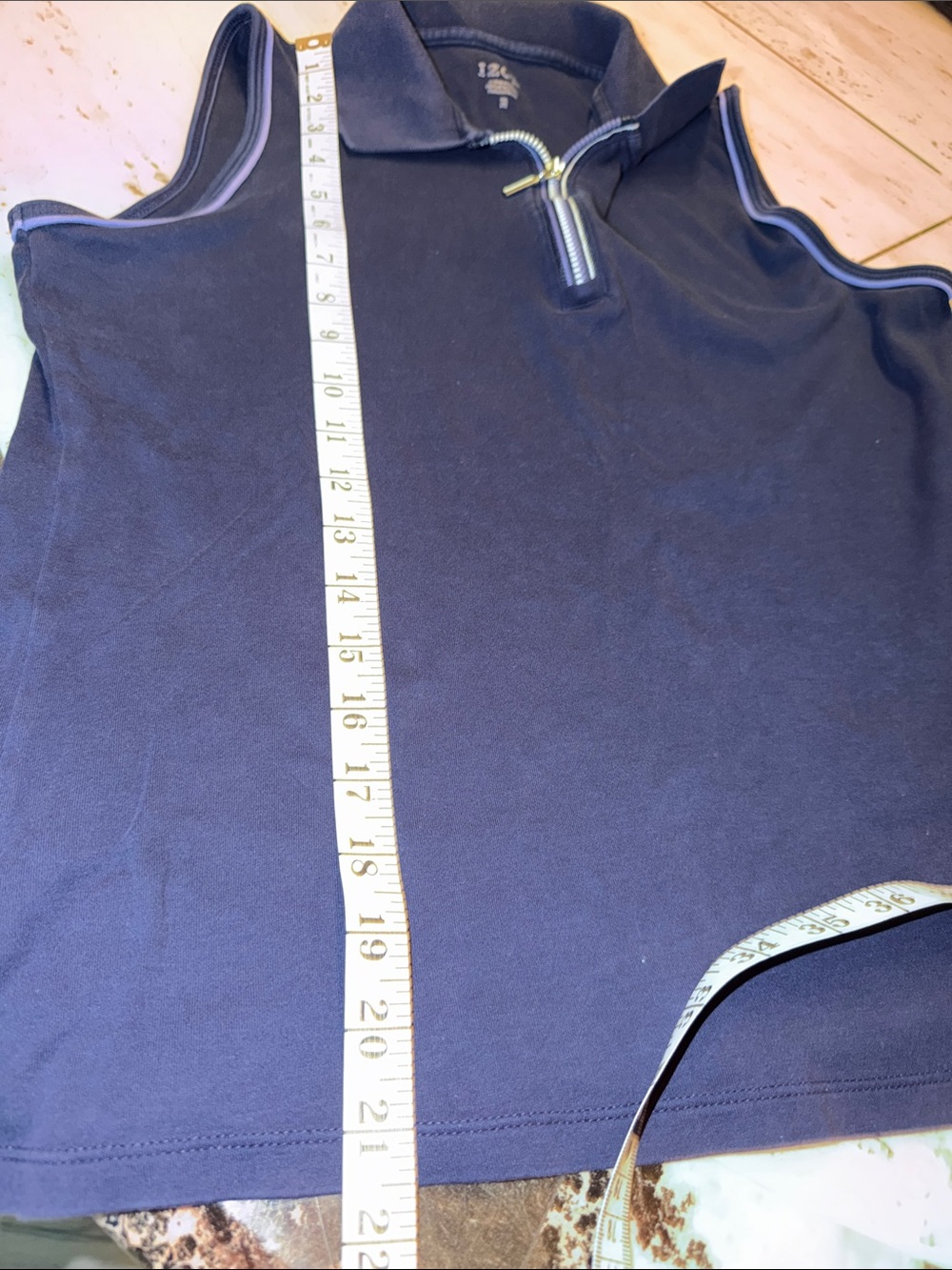 Izod Vintage Navy Sleeveless Polo Tank with Light Blue Trim & 3/4 Zipper - Picture 7 of 10
